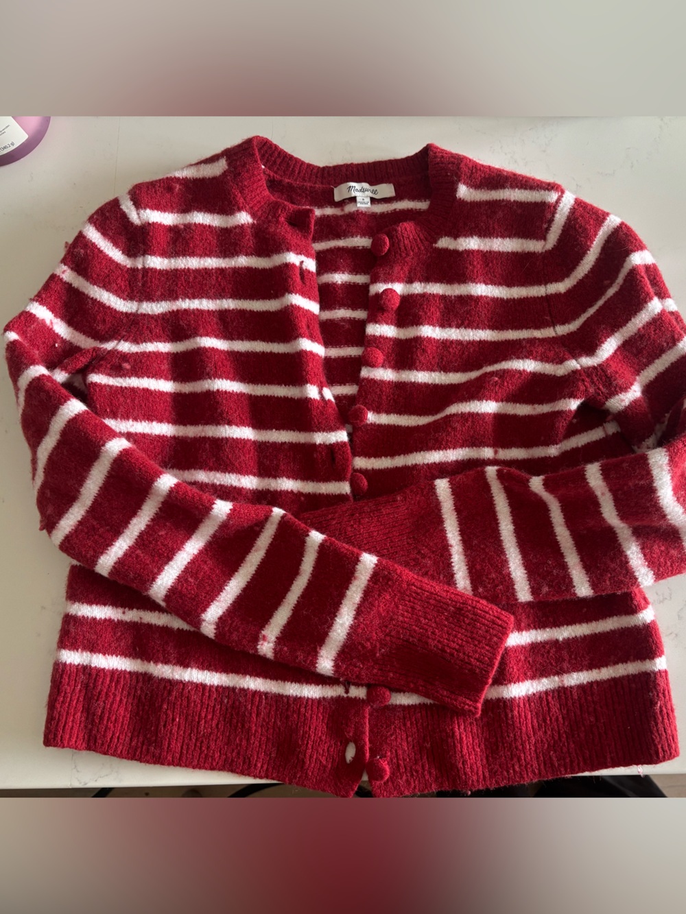 Madewell Red and White Striped Button-Up Cardigan